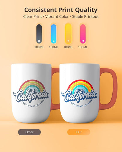 Hiipoo Sublimation Ink Refilled Bottles Work with ET-2720 ET-2760 ET-2800 ET-15000 ET-2803 ET-2850 ET-3760 ET-4800 ET-4760 Inkjet Printer Heat Press Transfer on Mugs T-Shirts Pillows Phone Case.