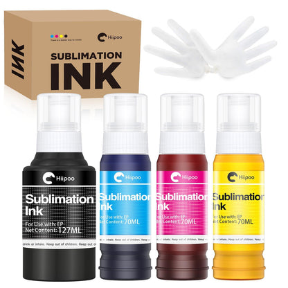 Hiipoo Sublimation Ink Refilled Bottles Compatible for ET2400 ET-2800 ET2720 ET2760 ET2750 ET4800 ET-2803 ET-2850 Inkjet Printers Heat Press Transfer on Mugs T-Shirts.