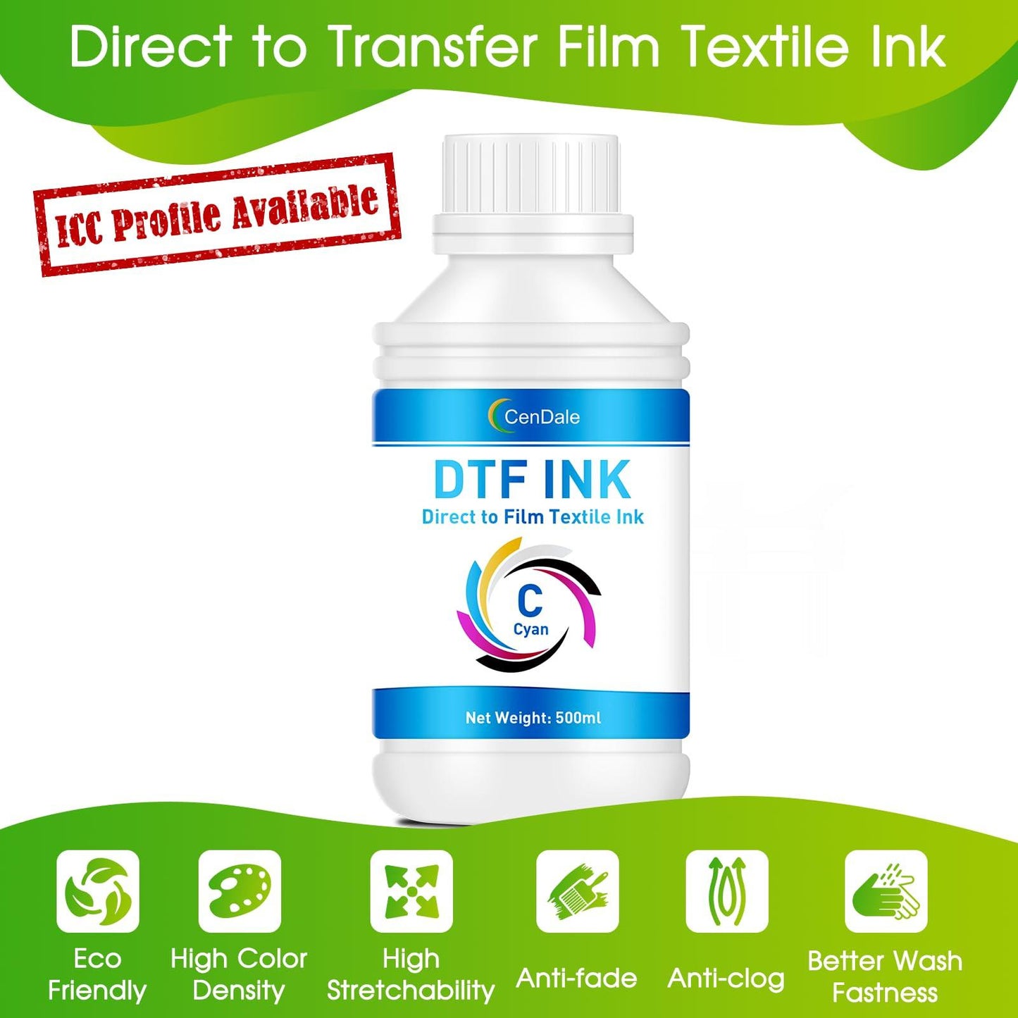 CenDale Premium DTF Printhead Cleaning Solution - Universal Printhead Cleaner Kit for Any DTF & DTG Printers, Print Head Cleaning Kit for Epson ET8550 L1800 XP15000 R1390 XP600 Ink Printer (100ML).