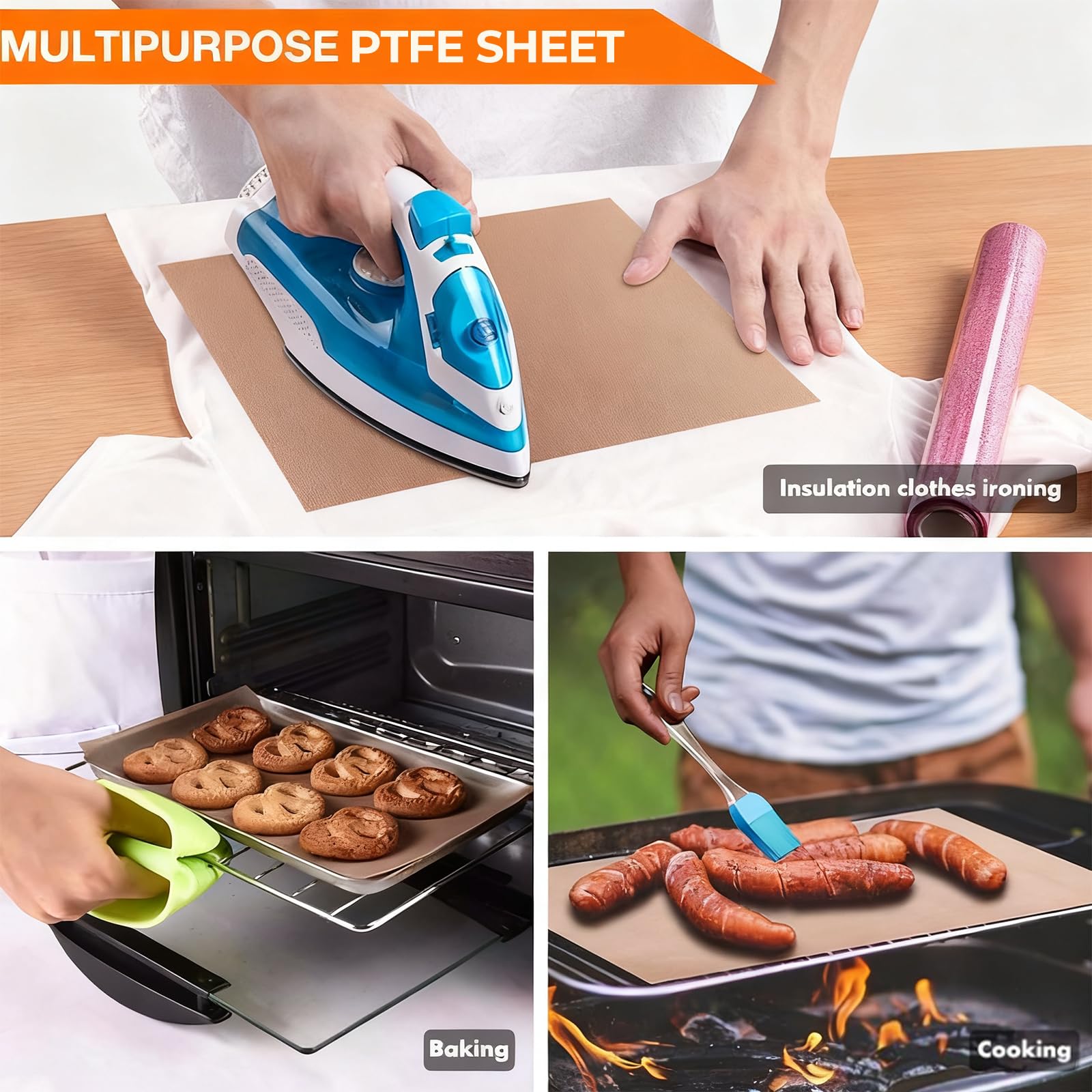 3 Pack PTFE Teflon Sheet for Heat Press Transfer Sheet Non Stick 16 x 20 Heat Transfer Paper Reusable Heat Resistant Craft Mat.
