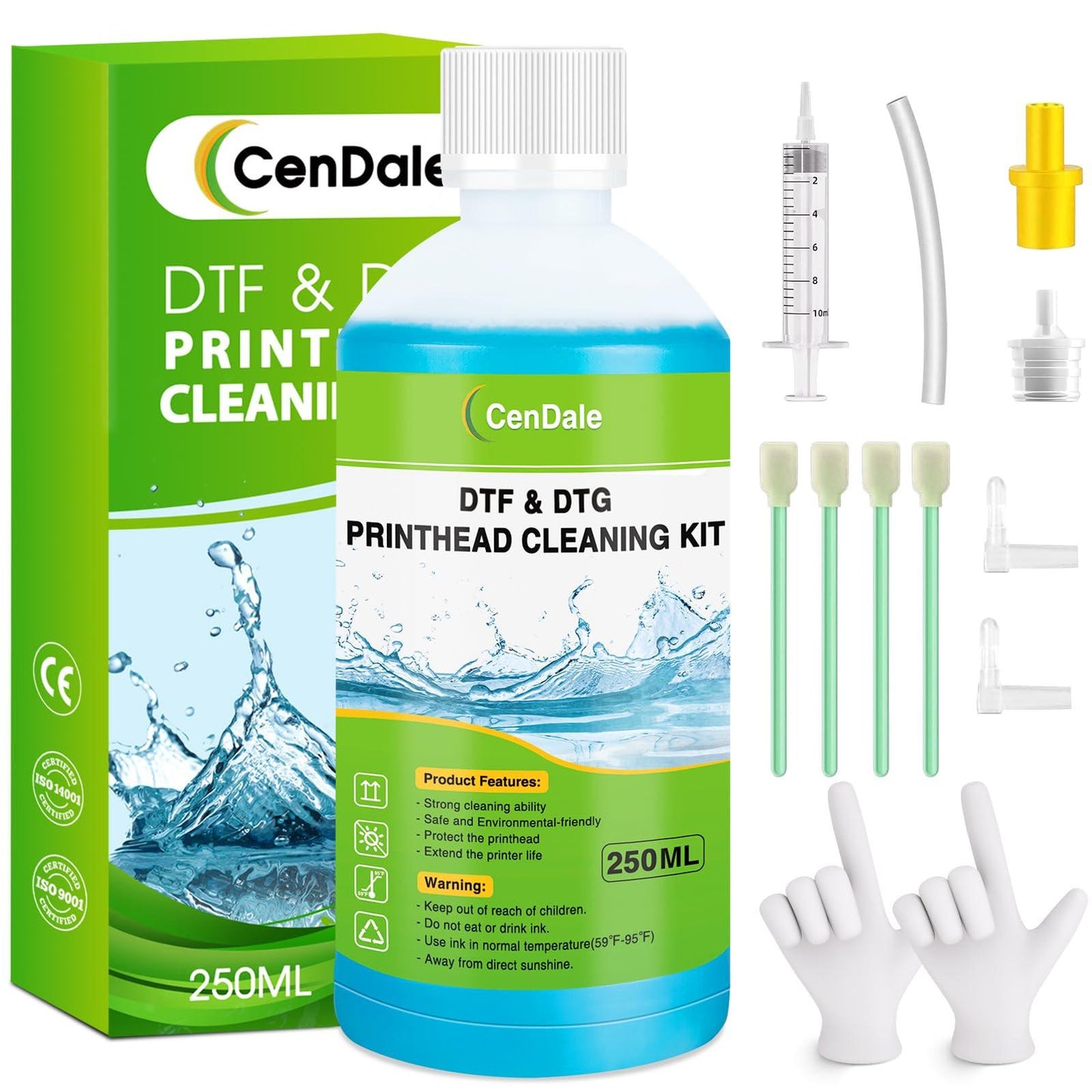 CenDale Premium DTF Printhead Cleaning Solution - Universal Printhead Cleaner Kit for Any DTF & DTG Printers, Print Head Cleaning Kit for Epson ET8550 L1800 XP15000 R1390 XP600 Ink Printer (100ML).