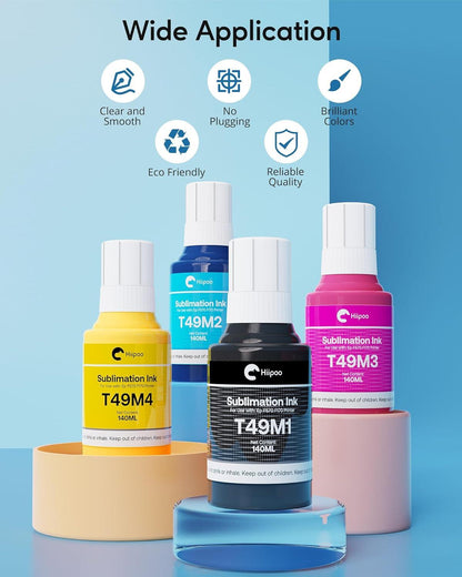 Hiipoo 560ML T49M Sublimation Ink for Epson Surecolor F170 F570 Sublimation Printer(T49M1 T49M2 T49M3 T49M4 Autofill/ICC-Free/Anti-UV).