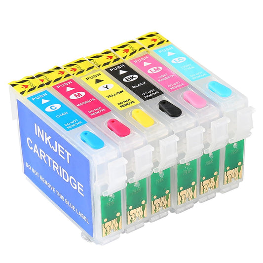 T079 Empty Refillable Ink Cartridges Replacement With Permanent Chip Suitable 79 T079 (T079120, T079220 T079320 T079420 T079520 T079620) to use with Artisan 1430 and Stylus Photo 1400 Printer.