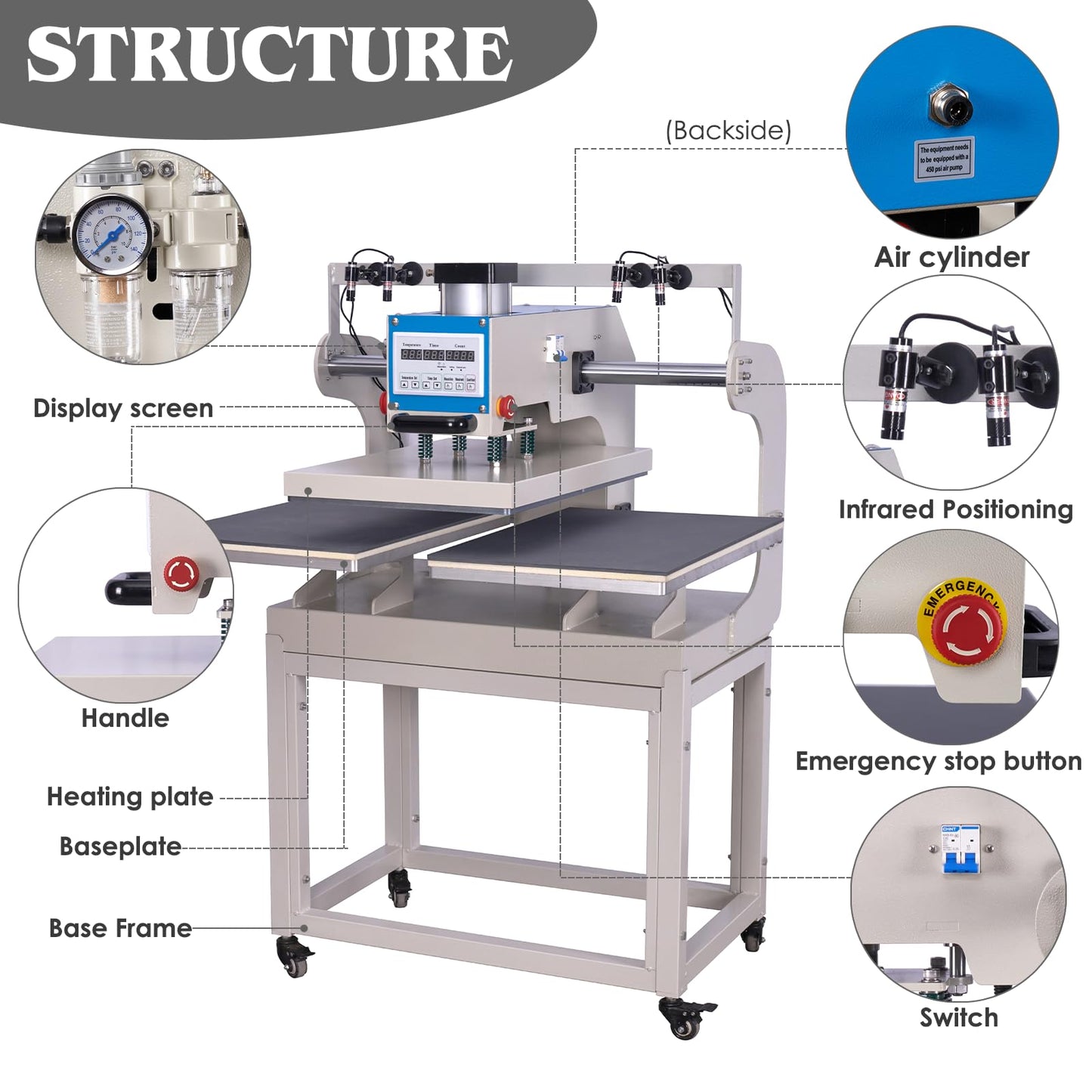32x40 Inch Heat Press, 220V 8000W High Pressure Clamshell Heat Press Machine for Business, Large Professional Digital Control Heat Transfer Machine for Sublimation, Sliding Base Design