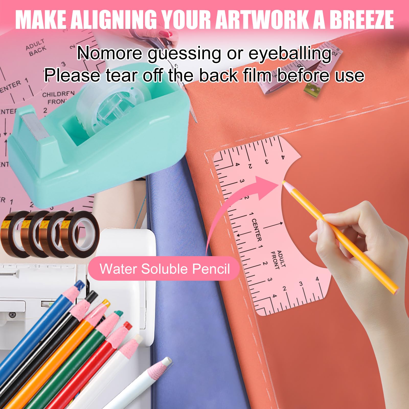 XEUZK Sublimation Shirts Tool Kits with 8 T Shirt rulers, 3Pack Teflon Sheet for Heat Press 12 x 16in, Heat Resistant Gloves with Silicone Bumps, 2 Rolls Heat Resistant Tape, 2Pcs Sublimation Pencil.