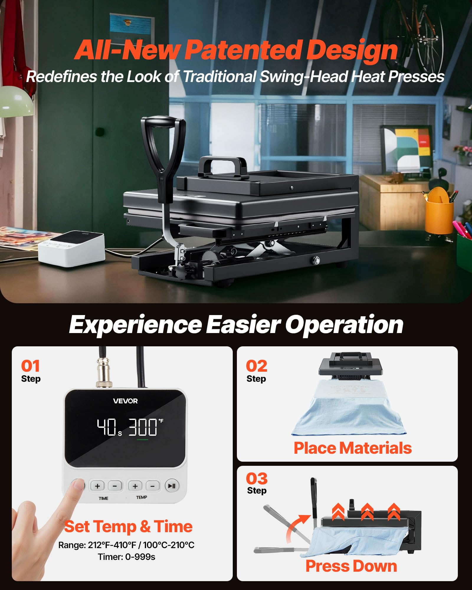VEVOR 2 in 1 Heat Press Machine for T Shirts and Hats, 15x15 Inch Professional Swing Away Digital Tshirt Press Machine for Sublimation, Vinyl, Heat Transfer Projects.