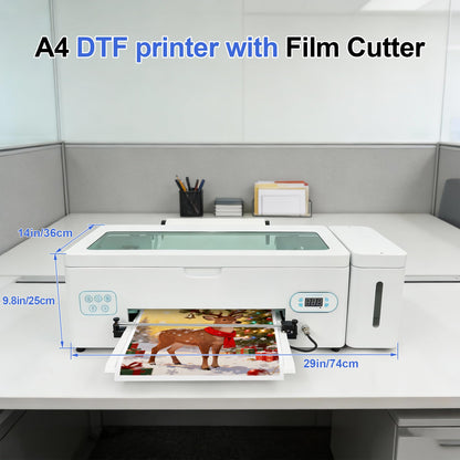 A3 L1800 DTF Printer Bundle with Cutter, A3 High-Speed Pink Apparel Transfer Printing Machine with White Ink Circulation Includes Oven,Consumable Software (Remote Installation).