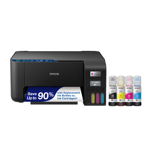 Epson EcoTank ET-2400 Wireless Color All-in-One Cartridge-Free Supertank Printer with Scan and Copy – Easy, Everyday Home Printing, Black.