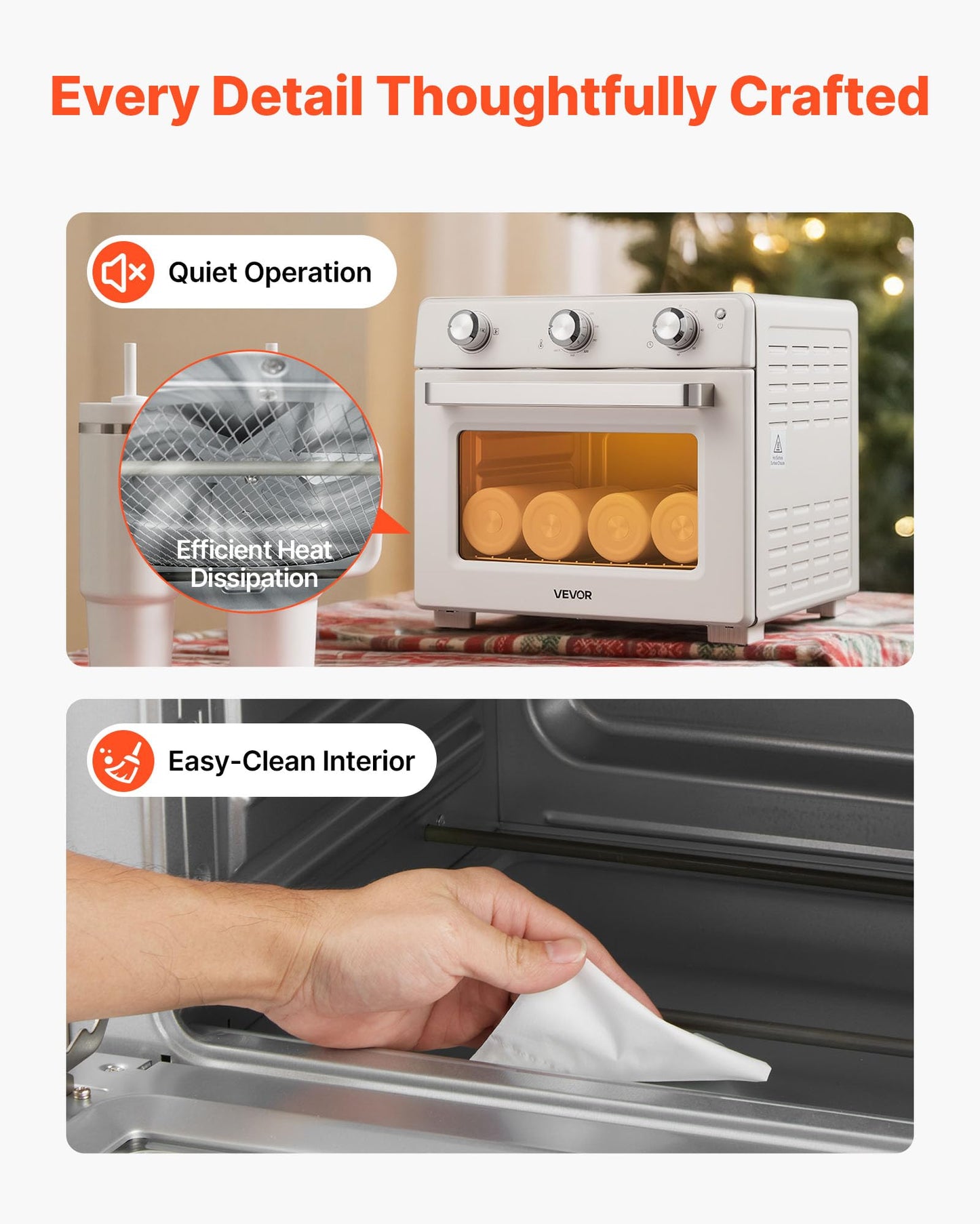 VEVOR Sublimation Oven Machine, 26 Qt, Fits 40oz Tumblers, with 1 Heat Air Gun, 50 Shrink Films, 1 Tape and 2 Heat Gloves, 360° Turbo Convection for Sublimation Blank Tumblers, Mugs, Bowls, Off-White.
