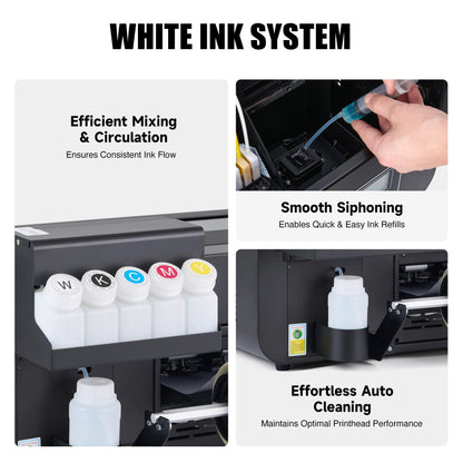 CREWORKS XP600 A3 DTF Printer, Transfer Printing Machine with White Ink Circulation & Stirring System, Auto Cleaning DTF Transfer Printer, T-Shirt Direct to Film with Oven Film Roll & Inks.