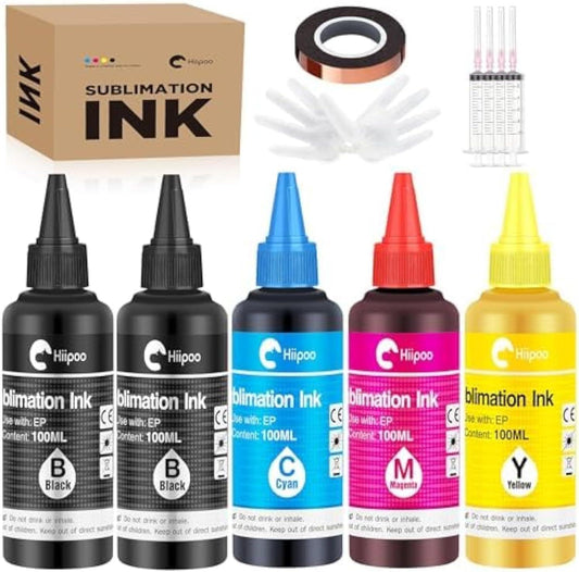 Hiipoo 500ML Sublimation Ink Refill for ET2400 ET-2720 ET-2760 ET-2800 ET-2803 ET-2850 ET-4800 ET-15000 ET-3760 Inkjet Printer Heat Press Transfer on Mugs T-Shirts Pillows (Upgrade Version).