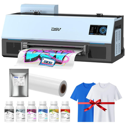 DSV A3 XP600 DTF Printer with Shaker & Air Purifier, 2X Faster Than L1800, 4.5" LED Touch Screen, White Ink Circulation & Auto-Cleaning, 24/7 Auto-Maintenance, 2-Year Free Ink for T-Shirt Printing.