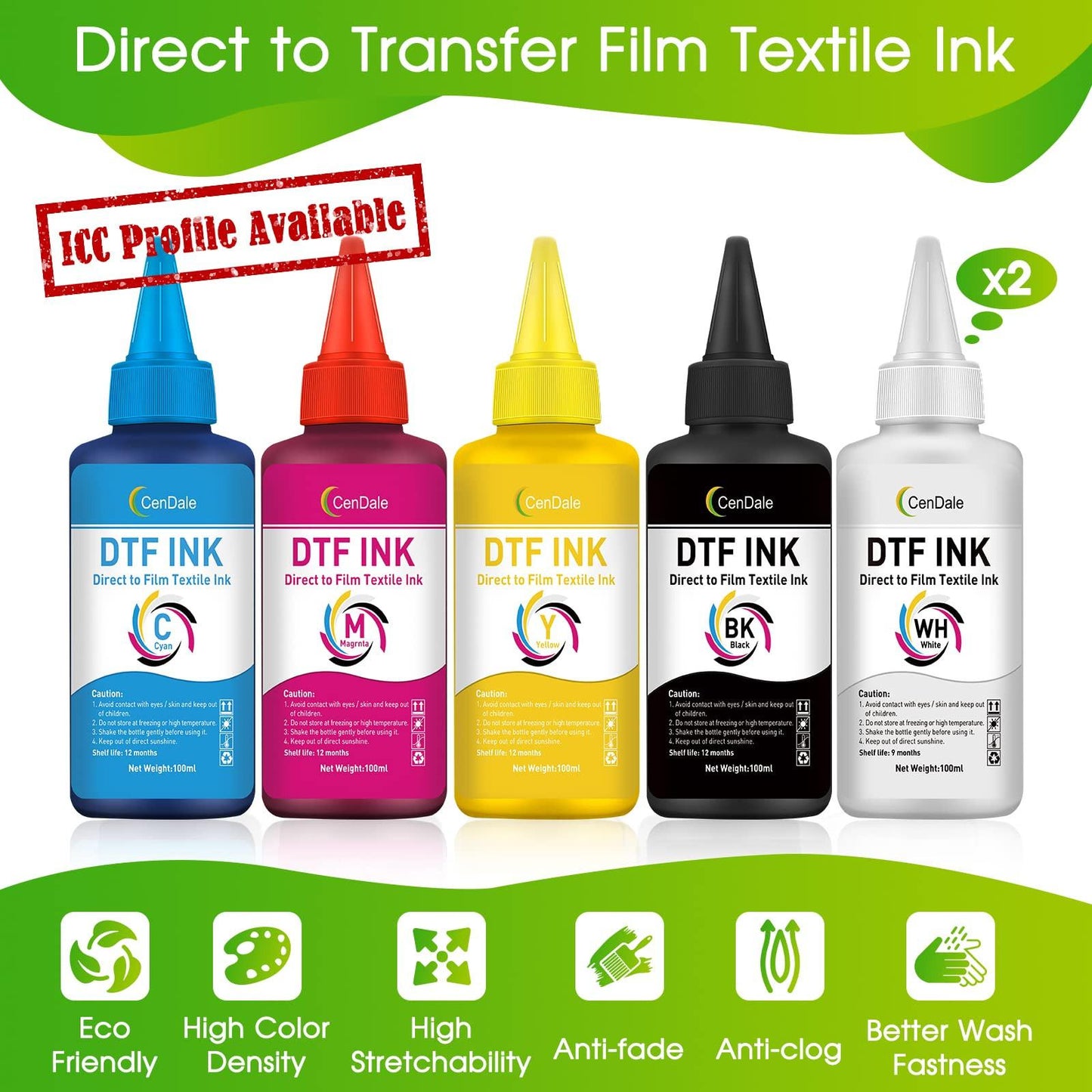 CenDale Premium DTF Printhead Cleaning Solution - Universal Printhead Cleaner Kit for Any DTF & DTG Printers, Print Head Cleaning Kit for Epson ET8550 L1800 XP15000 R1390 XP600 Ink Printer (100ML)