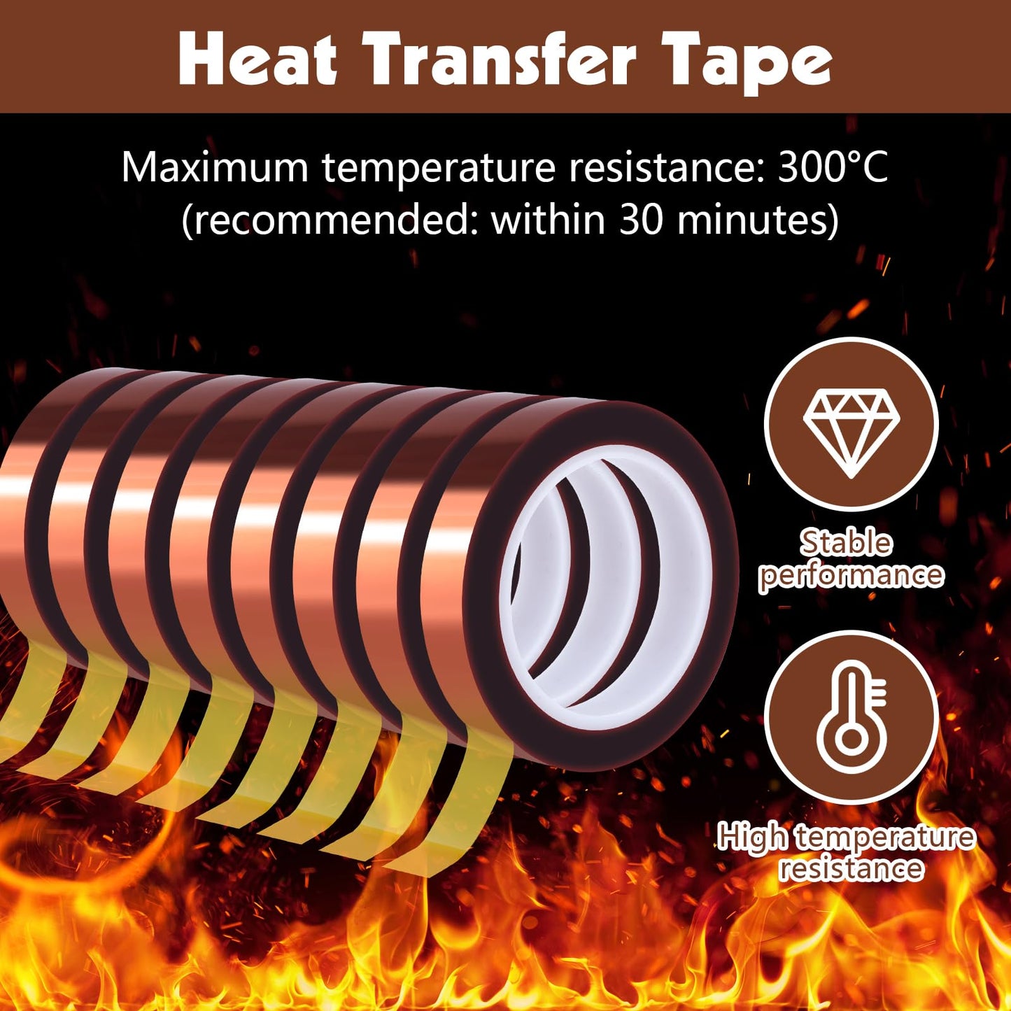6 Rolls Heat Resistant Tape, 10mm x 49Ft (15m) High Temperature Resistant Transfer Tape for Heat Press Sublimation Welding Electronic Equipment Printing, No Residue.