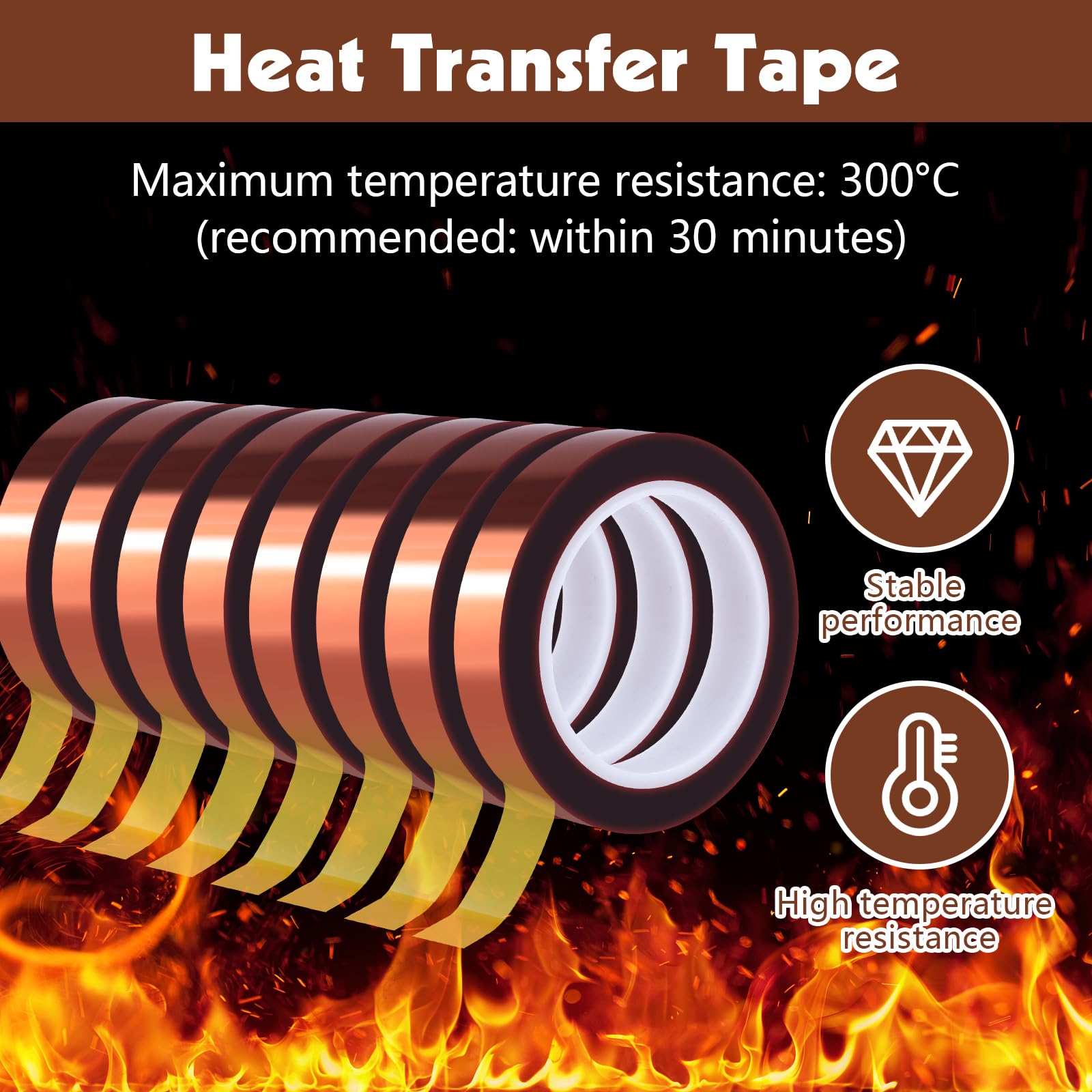6 Rolls Heat Resistant Tape, 10mm x 49Ft (15m) High Temperature Resistant Transfer Tape for Heat Press Sublimation Welding Electronic Equipment Printing, No Residue.