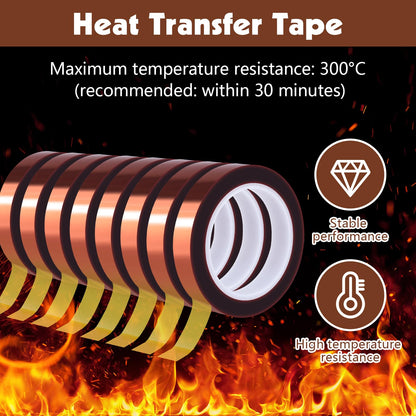 6 Rolls Heat Resistant Tape, 10mm x 49Ft (15m) High Temperature Resistant Transfer Tape for Heat Press Sublimation Welding Electronic Equipment Printing, No Residue.