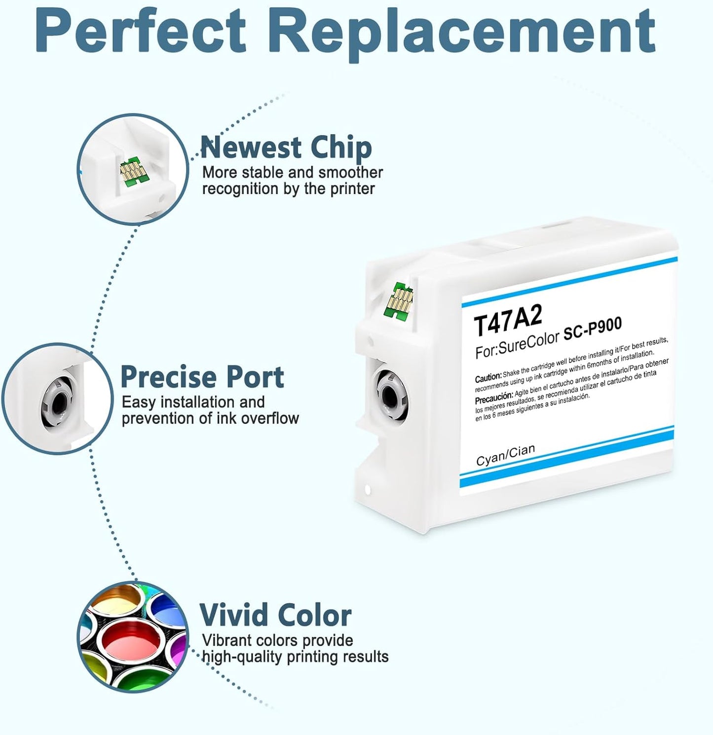 T47A Ink Cartridge Set Compatible with SureColor P700 P900 P708 P908 Printer T47A1 T47A2 T47A3 T47A4 T47A5 T47A6 T47A7 T47A8 T47A9 T47AD (10 Pack)