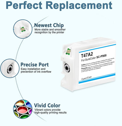 T47A Ink Cartridge Set Compatible with SureColor P700 P900 P708 P908 Printer T47A1 T47A2 T47A3 T47A4 T47A5 T47A6 T47A7 T47A8 T47A9 T47AD (10 Pack)