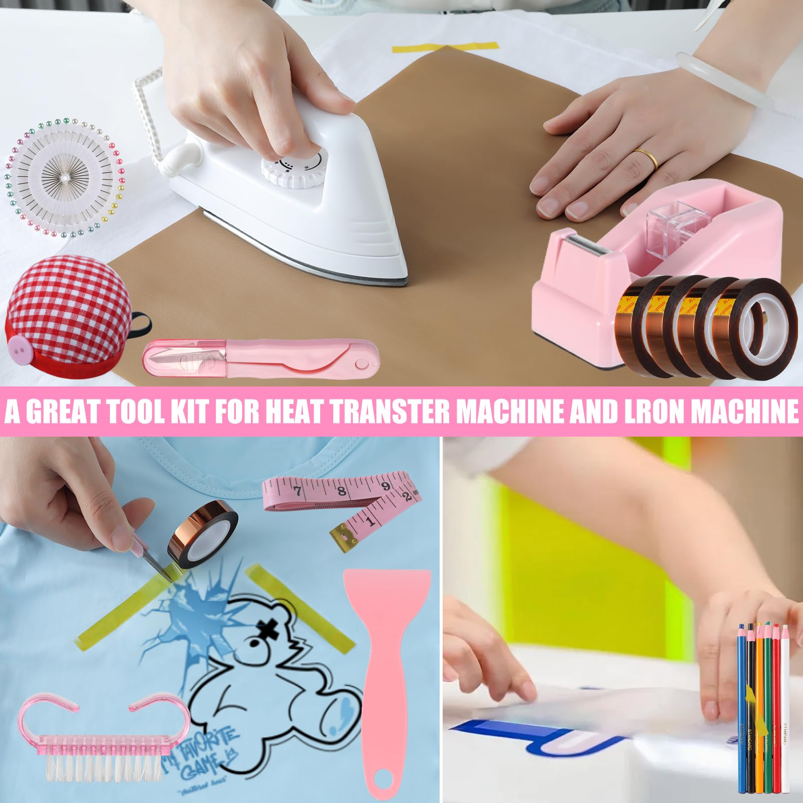 XEUZK Sublimation Shirts Tool Kits with 8 T Shirt rulers, 3Pack Teflon Sheet for Heat Press 12 x 16in, Heat Resistant Gloves with Silicone Bumps, 2 Rolls Heat Resistant Tape, 2Pcs Sublimation Pencil.
