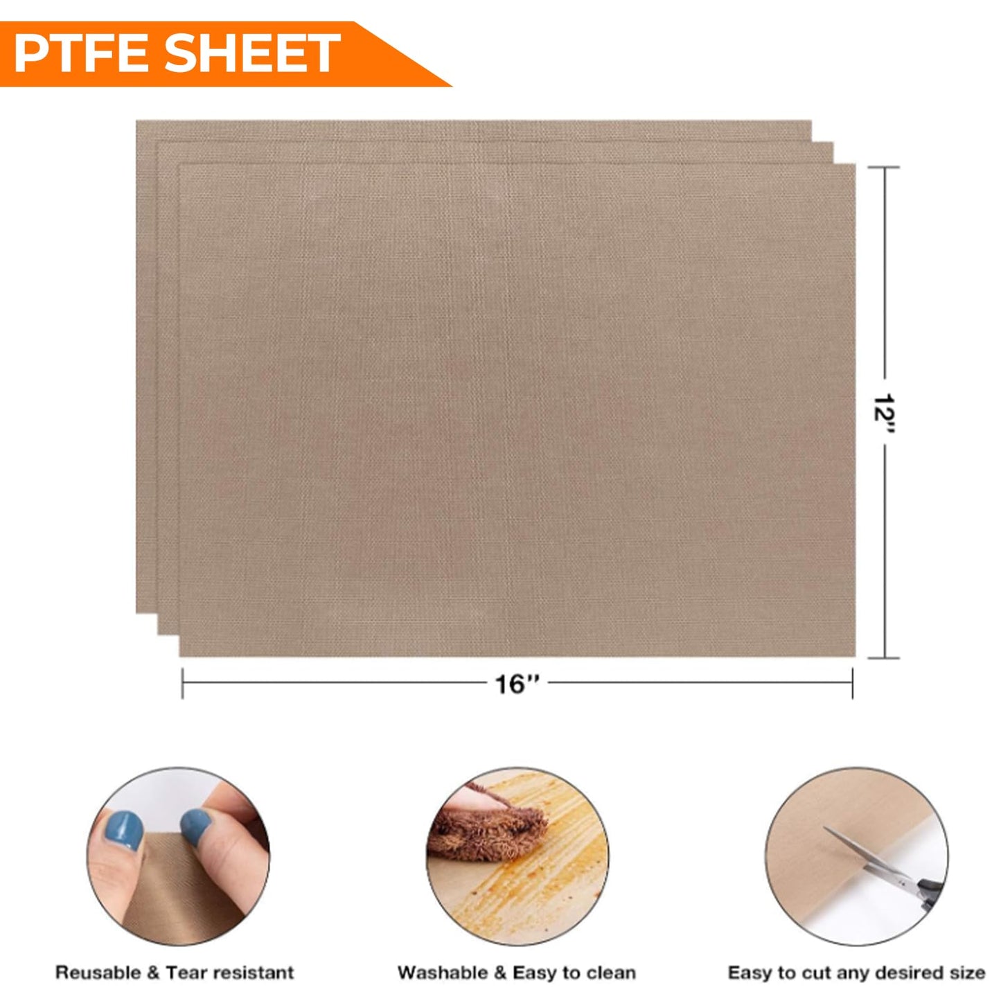 3 Pack PTFE Teflon Sheet for Heat Press Transfer Sheet Non Stick 16 x 20 Heat Transfer Paper Reusable Heat Resistant Craft Mat.