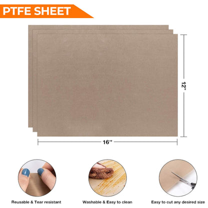 3 Pack PTFE Teflon Sheet for Heat Press Transfer Sheet Non Stick 16 x 20 Heat Transfer Paper Reusable Heat Resistant Craft Mat.