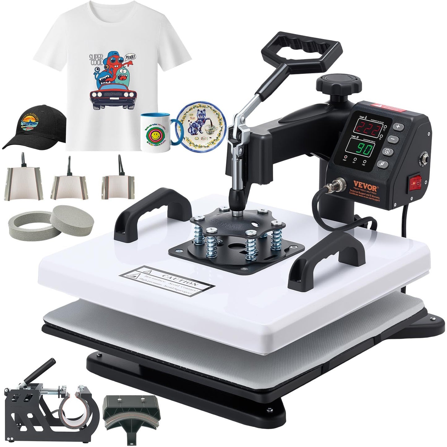 VEVOR Heat Press Machine, 15 x 15 in, 2-in-1 Multifunction, 360° Swing Away, 1200W Double Tube Fast and Even Heating, Digital Precise Control, Sublimation Press Machine for T-Shirts, Hats, Caps.