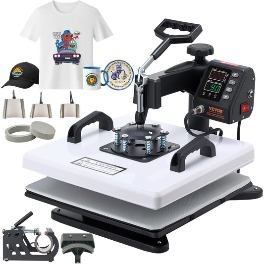 VEVOR Heat Press Machine, 15 x 15 in, 2-in-1 Multifunction, 360° Swing Away, 1200W Double Tube Fast and Even Heating, Digital Precise Control, Sublimation Press Machine for T-Shirts, Hats, Caps.