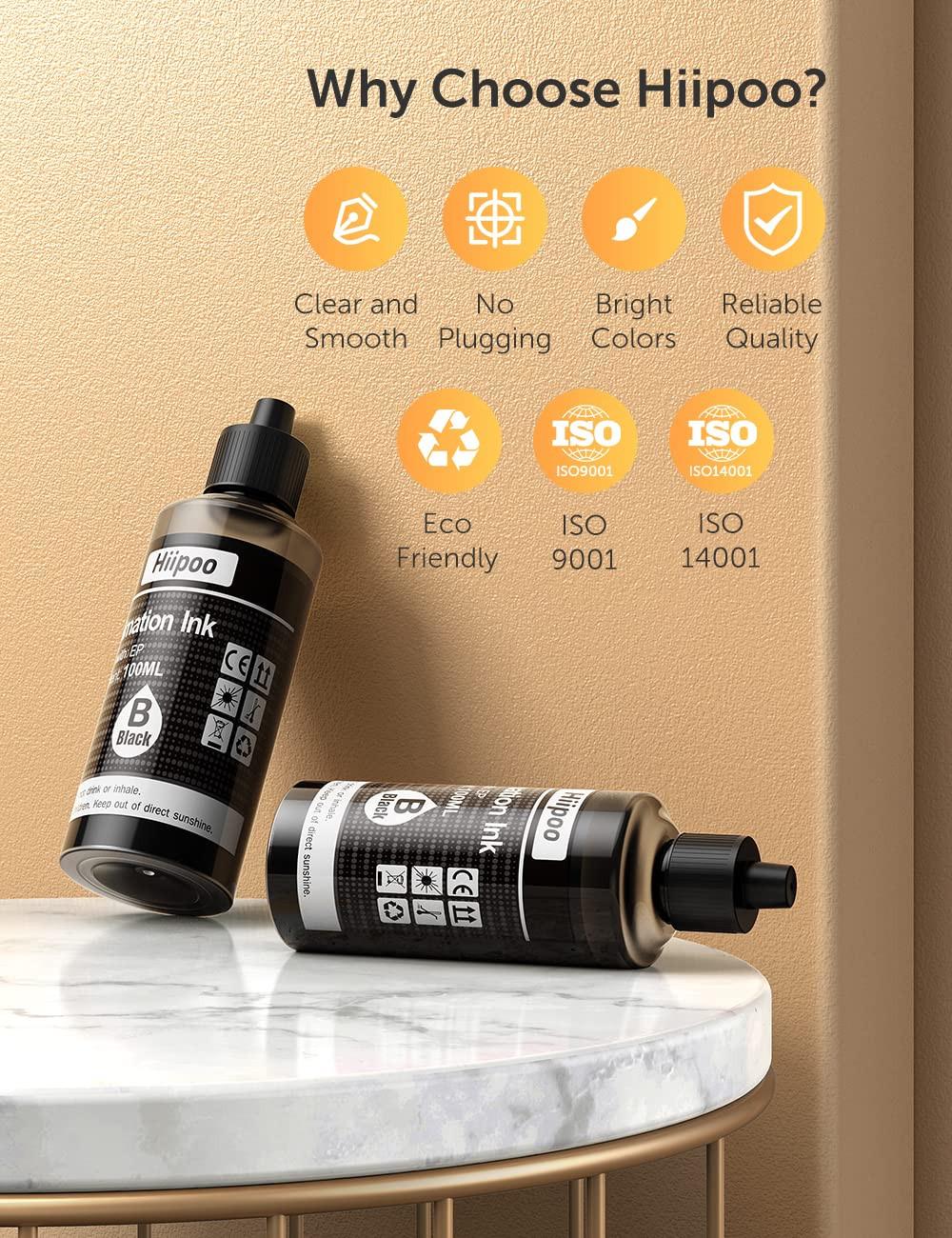 Hiipoo Sublimation Ink Refilled Bottles Work with WF7710 ET2760 ET2720 ET2803 ET2800 ET15000 C88 C88+ Inkjet Printer Heat Press Transfer on Mugs Plates T-Shirts Pillows Phone Case.