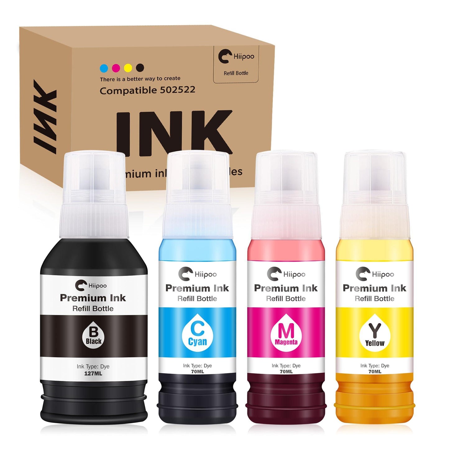 Hiipoo 522 Refill Ink Bottle Replacement for Epson T522 522 (Not for Sublimation) for ET-2750 ET2720 ET-2803 ET-2800 ET-3750 ET-4750 ET-3760 ET-4760 ET-2850 ET-4800 ET-3700 ET-15000 Printer.