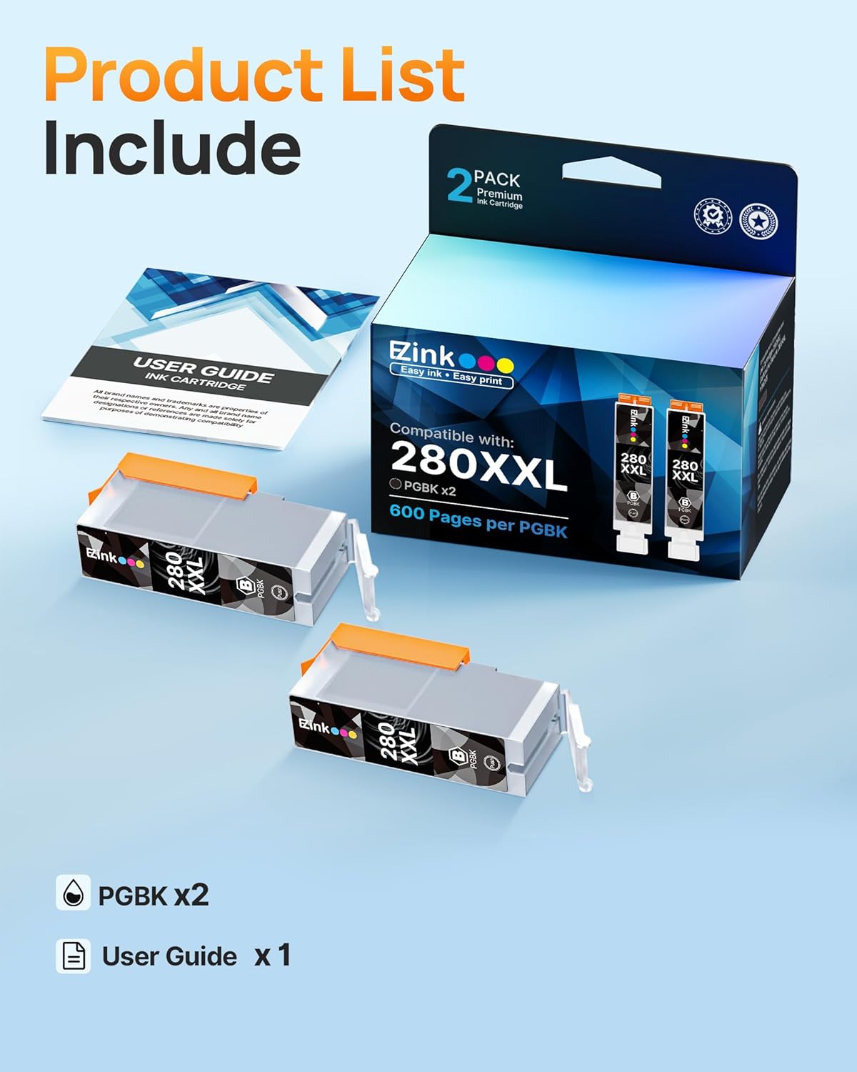 E-Z Ink Compatible tr8620a Ink Cartridge Replacement for Canon 280 PGBK 280 XXL Canon Ink PGI-280XXL to use with PIXMA TR8520 TR8620 TR8622a TS9521C TS6120 TS9120 TS6320 TR7520(2 PGBK).