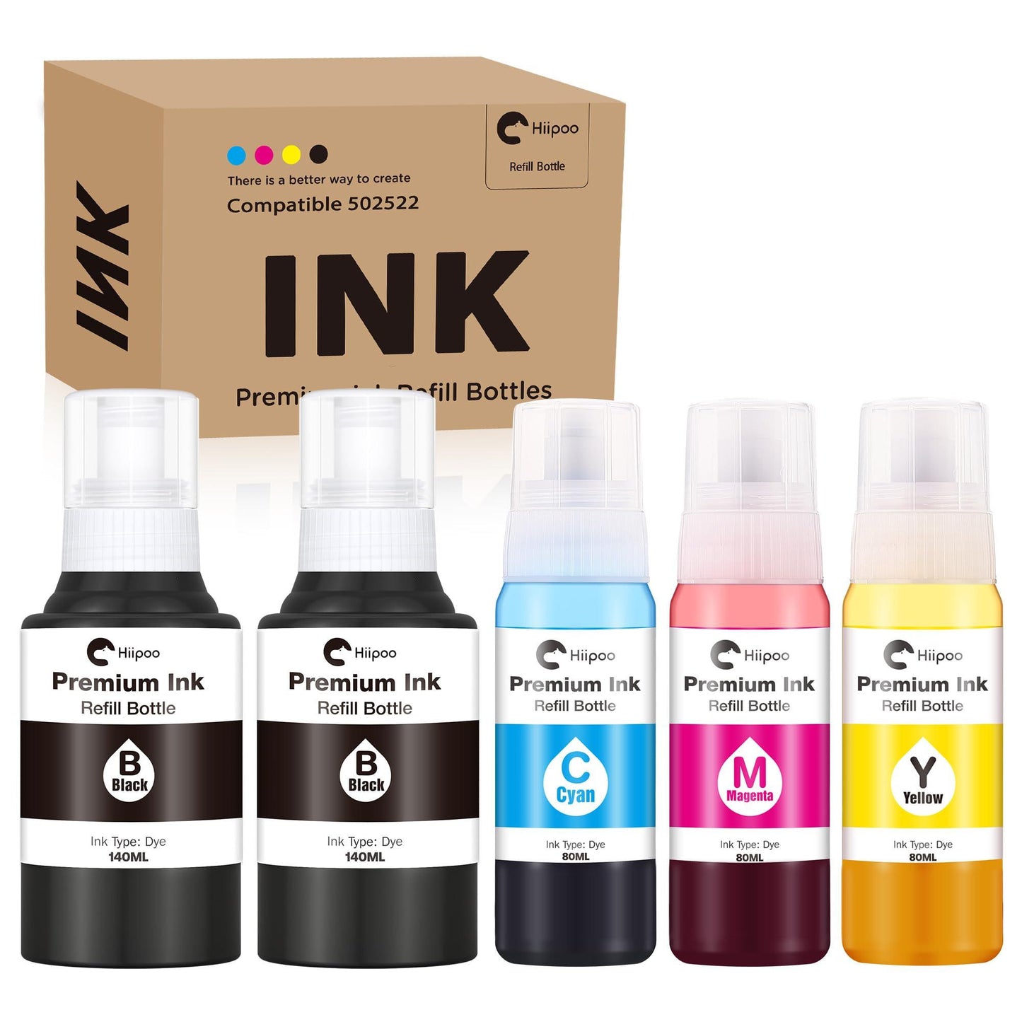 Hiipoo 522 Refill Ink Bottle Replacement for Epson T522 522 (Not for Sublimation) for ET-2750 ET2720 ET-2803 ET-2800 ET-3750 ET-4750 ET-3760 ET-4760 ET-2850 ET-4800 ET-3700 ET-15000 Printer.
