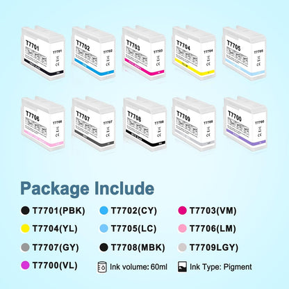 T770 Ink Cartridge Set 770 Replacement for SureColor P700 Inkjet Printer T770020 T770120 T770220 T770320 T770420 T770520 T770620 T770720 T770820 T770920 (10-Pack)