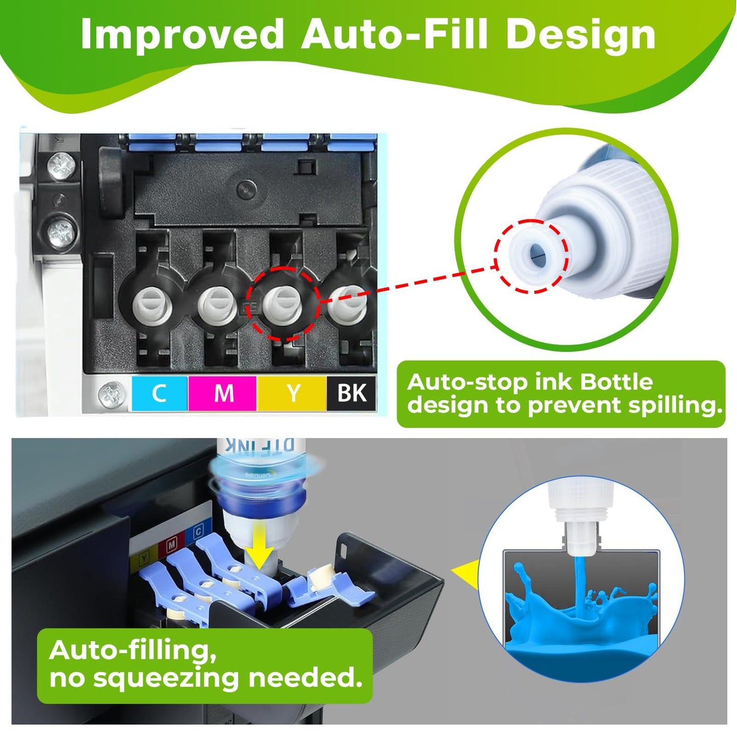 CenDale Upgraded Auto-Fill DTF Ink - 700ML DTF Transfer Ink for Epson ET-8550 ET-8500 Printers, Heat Transfer Printing Set 100ml x 4 CMYK, 150 x 2 White (Anti-UV/ICC-Free)