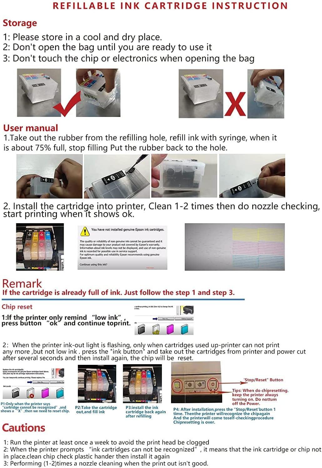 Sublimation Empty Ink Cartridges - 50ml Black, 20ml Color - Compatible with WF-3620/WF-3640/WF-7610/WF-7620/WF-7710/WF-7720/WF-7210 (NA) -Smooth Ink Supply, Easy to Instal.