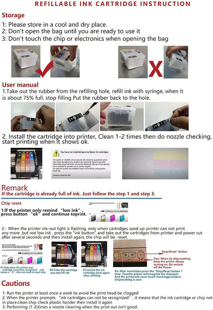 Sublimation Empty Ink Cartridges - 50ml Black, 20ml Color - Compatible with WF-3620/WF-3640/WF-7610/WF-7620/WF-7710/WF-7720/WF-7210 (NA) -Smooth Ink Supply, Easy to Instal.