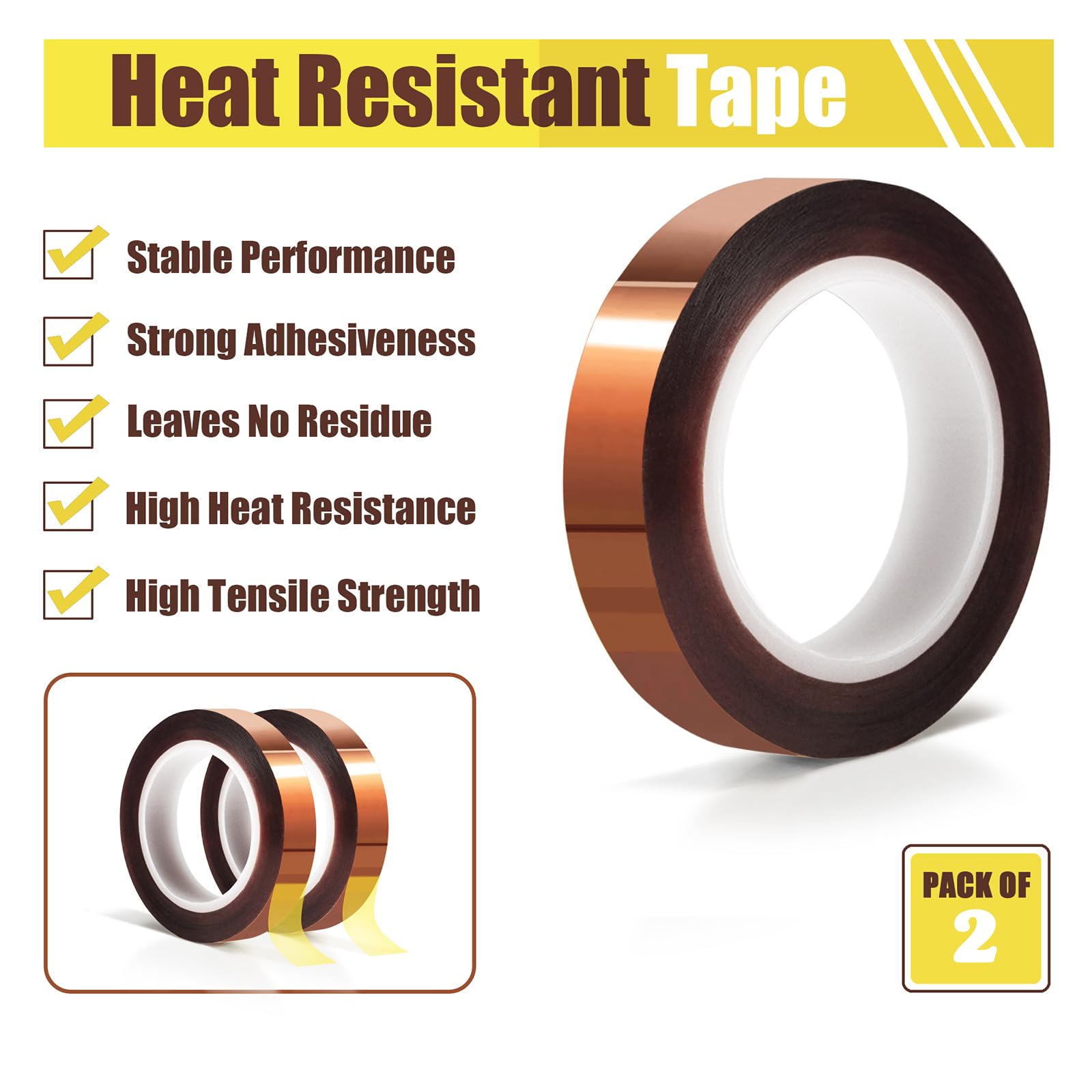 MEBMIK 2 Rolls 10mm x16m(52FT) Heat Tape High Temperature Heat Resistant Tape Heat Transfer Tape for Heat Sublimation Press Vinyl,No Residue.