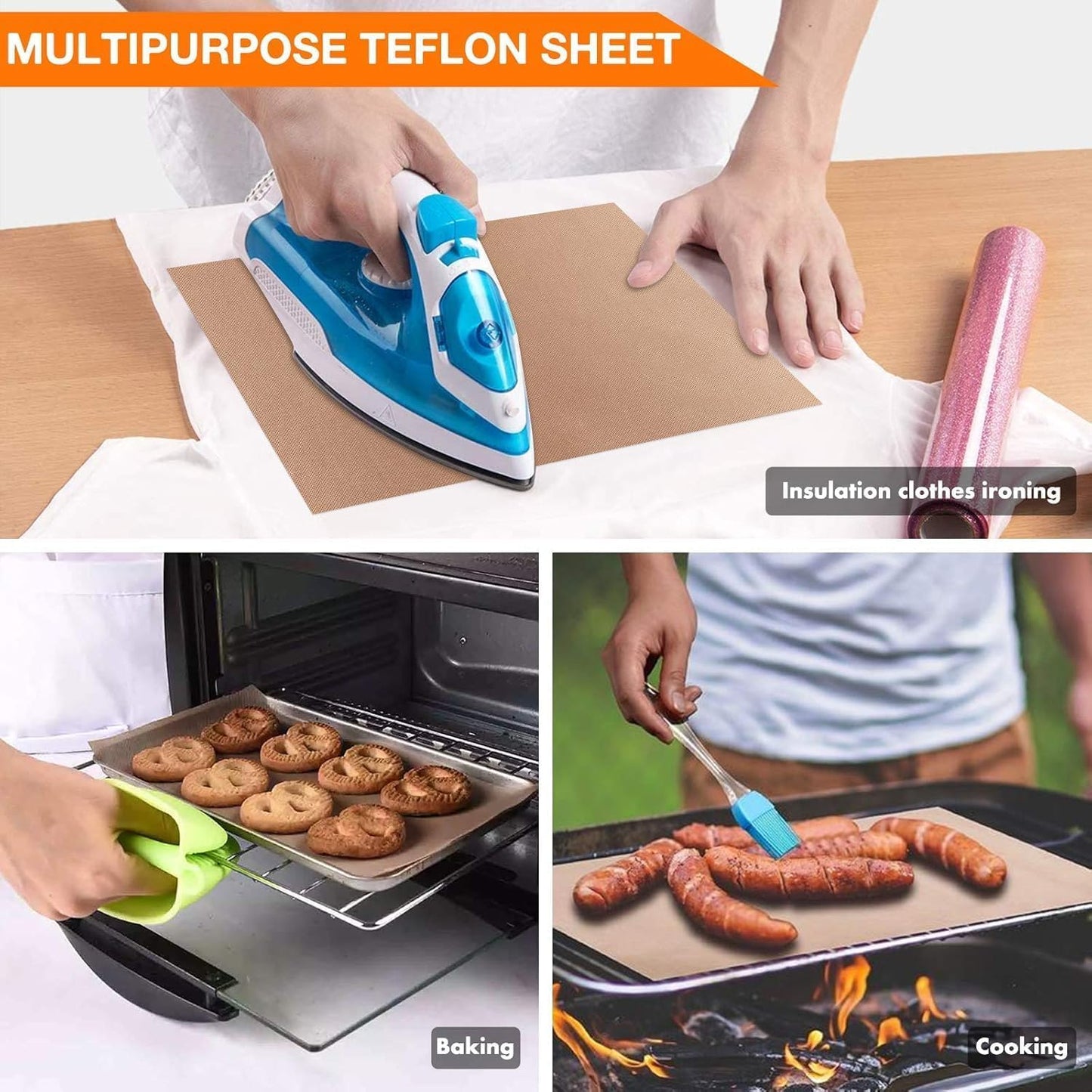 3 Pack PTFE Teflon Sheet for Heat Press Transfer Sheet Non Stick 16 x 20 Heat Transfer Paper Reusable Heat Resistant Craft Mat.
