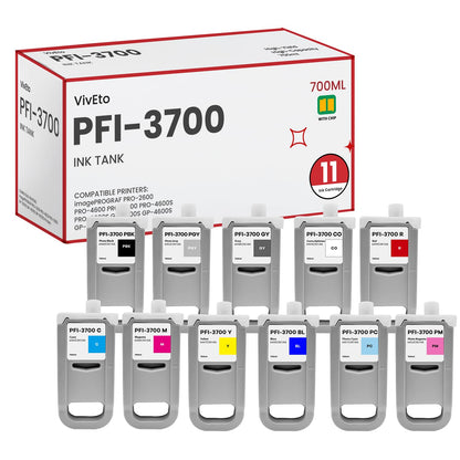 PFI-3700 Pigment Ink Tank 700ml Set (with New Chip) Replacement for Canon PFI-3700 Ink Bundle for imagePROGRAF PRO-2600 PRO-4600 PRO-6600 PRO-4600S PRO-6600S Printers (PBK/GY/C/M/Y/R/B/PC/PM/PGY/CO).
