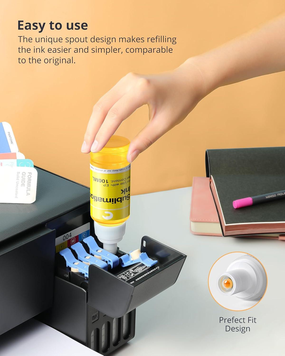 Hiipoo 580ML Sublimation Ink for Supertank Inkjet Printer ET-2400 ET-2720 ET-2760 ET-2800 ET-2803 ET-2850 ET-3760 ET-4800 ET-15000 Heat Press Transfer on T-Shirt (Autofill/ICC-Free/Anti-UV).