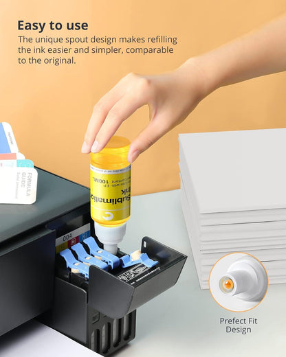 Hiipoo 600ML Sublimation Ink for ET-8500 ET-8550 Wide-Format Supertank Printers Heat Press Transfer on T-Shirt Tumblers (6x100ML, BK PB C M Y GY).