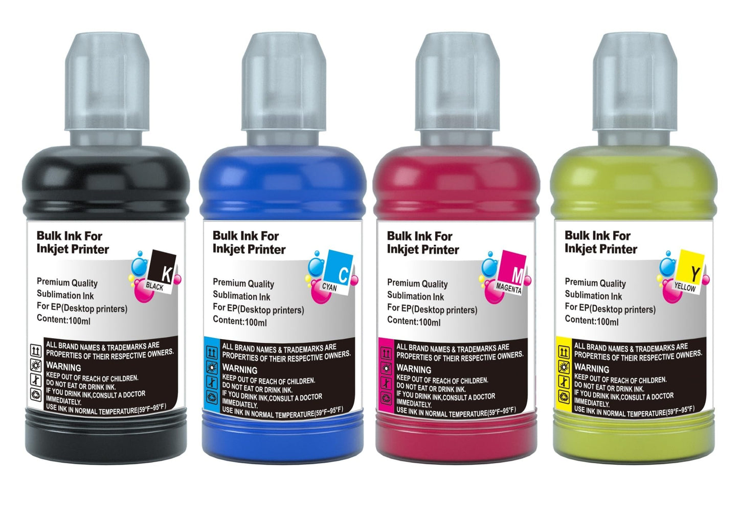 Sublimation Replacement Refill Ink Bottles Compatible for T502 T512 T522 T542 T552 T49M Heat Transfer Sublimate Ink - 4 Pack (100ml)
