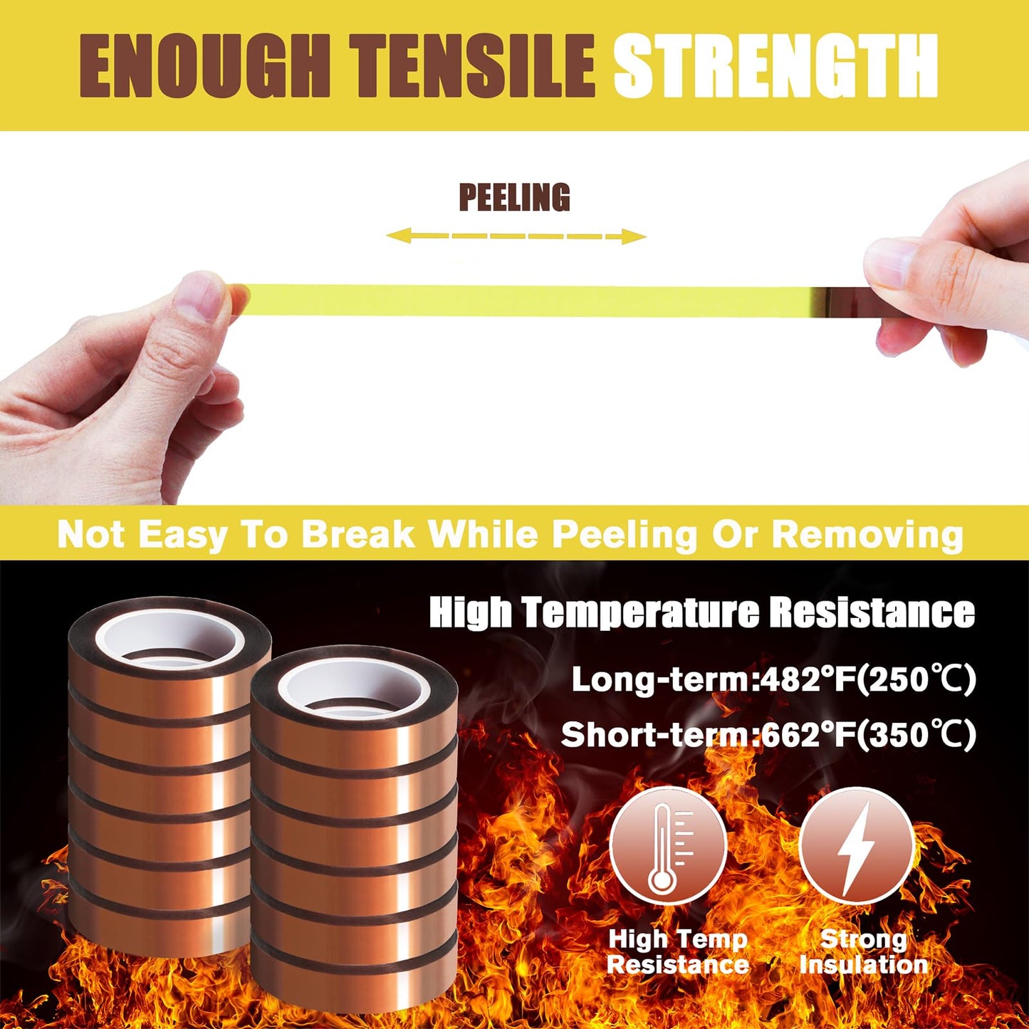MEBMIK 2 Rolls 10mm x16m(52FT) Heat Tape High Temperature Heat Resistant Tape Heat Transfer Tape for Heat Sublimation Press Vinyl,No Residue.