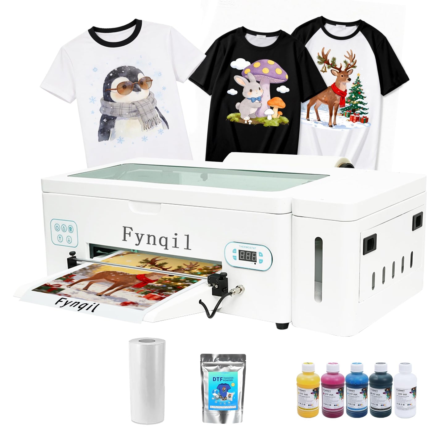 A3 L1800 DTF Printer Bundle with Cutter, A3 High-Speed Pink Apparel Transfer Printing Machine with White Ink Circulation Includes Oven,Consumable Software (Remote Installation).