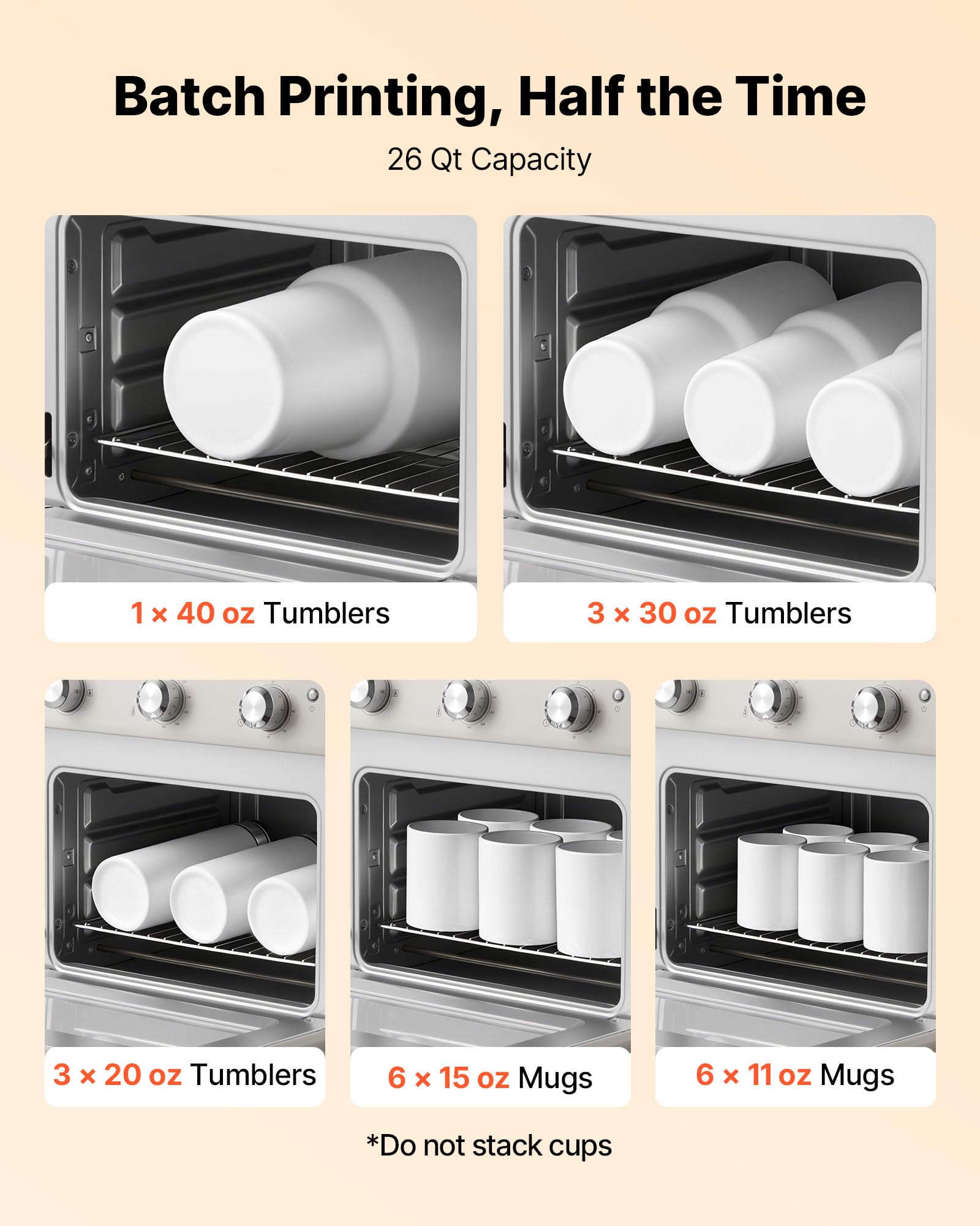 VEVOR Sublimation Oven Machine, 26 Qt, Fits 40oz Tumblers, with 1 Heat Air Gun, 50 Shrink Films, 1 Tape and 2 Heat Gloves, 360° Turbo Convection for Sublimation Blank Tumblers, Mugs, Bowls, Off-White.