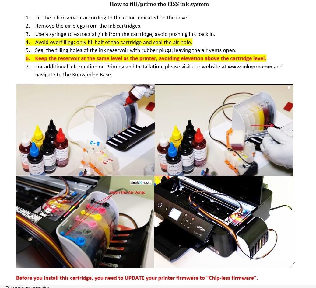 INKXPRO EcoPRO 312XL Empty Ink System CISS Refillable Cartridge Kit for Chipless Firmware Installed EPSON XP-15000 Printer (Without Damper).