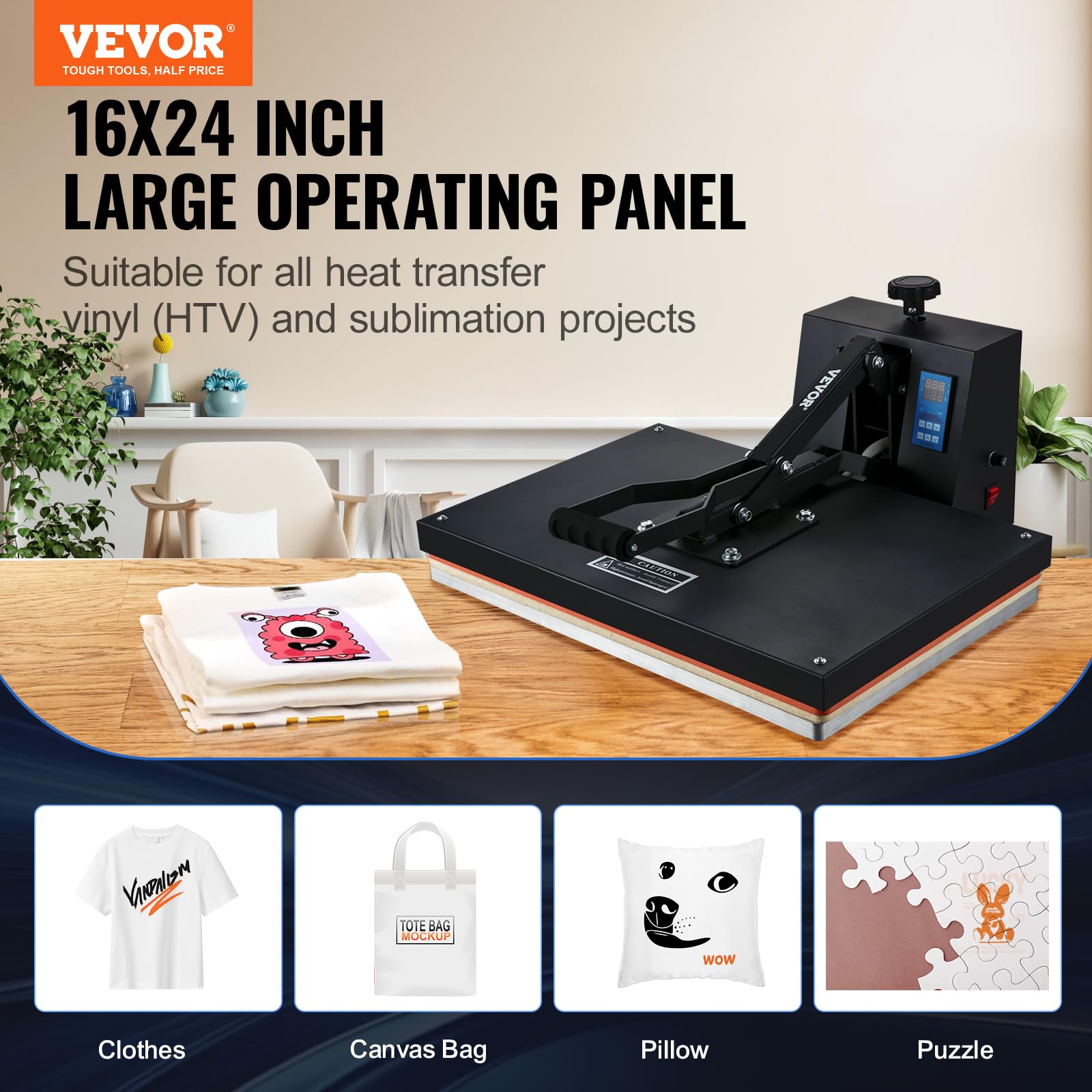 VEVOR Heat Press 16x24, 1700W Power Heat Press Machine, Fast Heating, High Pressure Heat Press Machine for T-Shirt, Digital Industrial Sublimation Printer for Heat Transfer Vinyl, Easy to Use, Black.