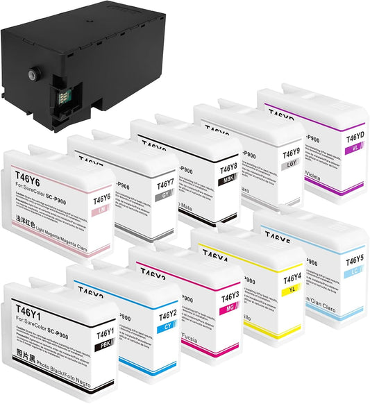 T46Y Ink Cartridges and C9357 Maintenance Box SC-P900 Ink Set Ultrachrome PRO10 Replacement for SureColor P900 Printer(10 Pack)