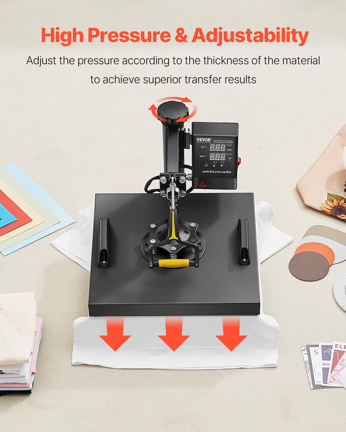 VEVOR 2 in 1 Heat Press Machine for T Shirts and Hats, 15x15 Inch Professional Swing Away Digital Tshirt Press Machine for Sublimation, Vinyl, Heat Transfer Projects.