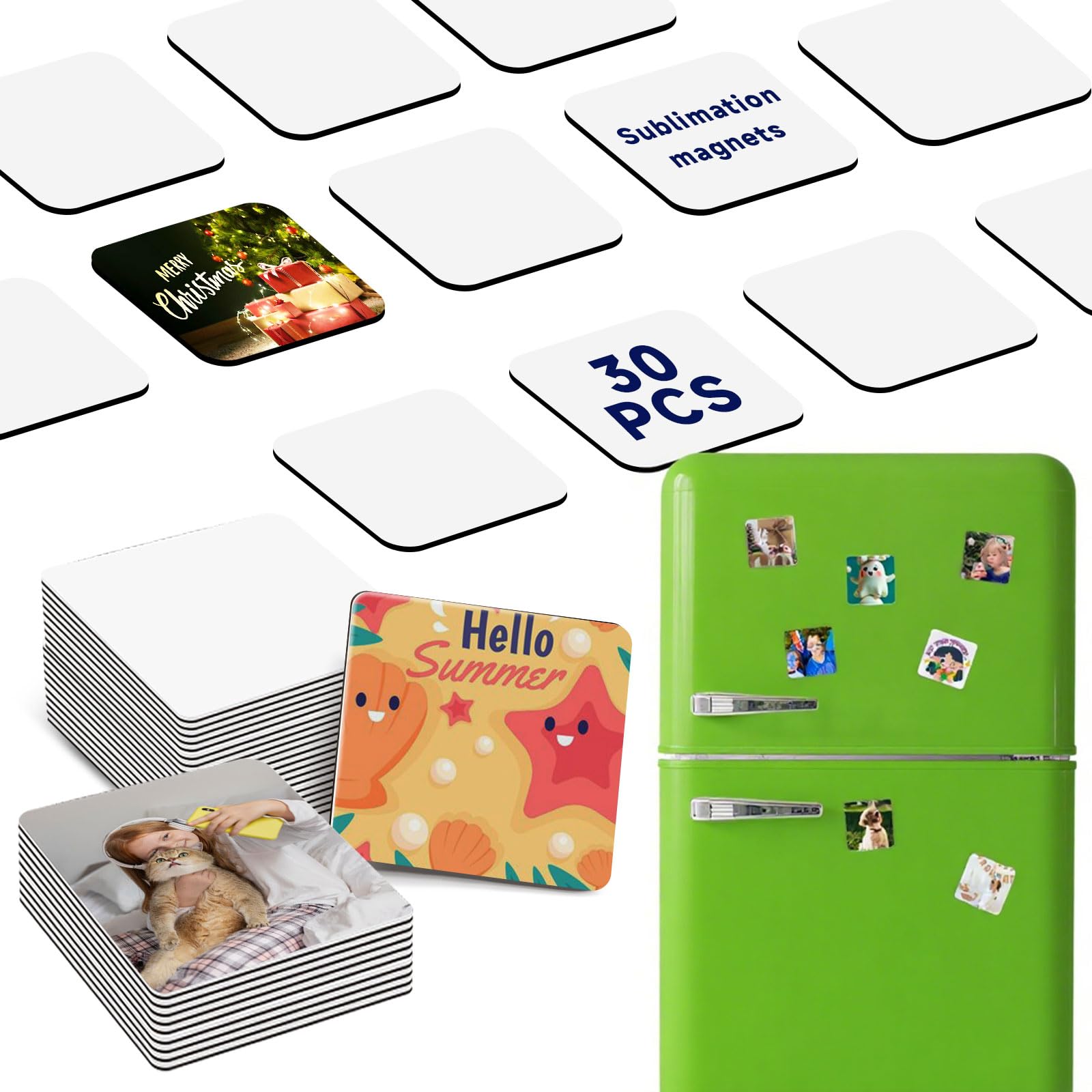 40Pcs Sublimation Picture Magnet Blanks Personalized Square Magnets for Refrigerator Custom Magnets Sublimation Blanks Products DIY Craft Gifts for Kitchen Office Decorative.
