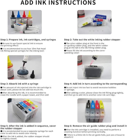Sublimation Empty Ink Cartridges - 50ml Black, 20ml Color - Compatible with WF-3620/WF-3640/WF-7610/WF-7620/WF-7710/WF-7720/WF-7210 (NA) -Smooth Ink Supply, Easy to Instal.